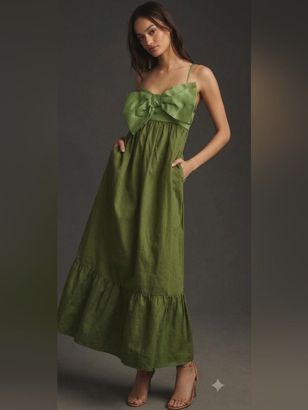 Hutch Olive Green Bow-Front Maxi Dress